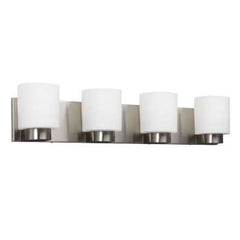 Palmer 4-Light Vanity Fixture, Brushed Nickel - 28"W, White Glass, 100W, Non-Dimmable, Med. Base Bulbs Required, Bath & Vanity Lights, Galaxy Lighting - Maple Electric Supply 
