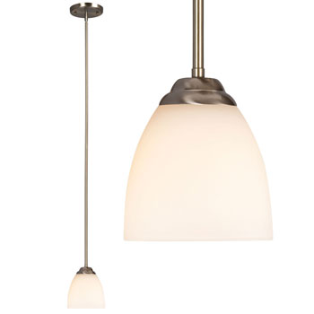 Paxton Mini-Pendant - Brushed Nickel, Satin White Glass, Adjustable Extension Rods, Fits Med. Base 60W A15 Bulb, Non-Dimmable, Mini-Pendants, Galaxy Lighting - Maple Electric Supply 