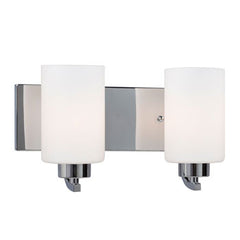 Pittman 2-Light Vanity Fixture, Polished Chrome, Satin White Glass, 100W, Med. Base, 14"W x 7¾"H, Non-Dimmable