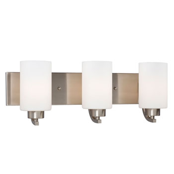 Pittman 3-Light Vanity in Brushed Nickel with Satin White Glass, 100W, 22"x7-3/4"x6-1/2" - Stylish, Modern Lighting Fixture, Non-Dimmable, Med. Base