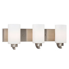 Pittman 3-Light Vanity in Brushed Nickel with Satin White Glass, 100W, 22"x7-3/4"x6-1/2" - Stylish, Modern Lighting Fixture, Non-Dimmable, Med. Base