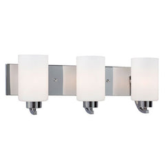 Pittman 3-Light Vanity, Polished Chrome, Satin White Glass, 100W, 22", Non-Dimmable - Stylish Bathroom Lighting Fixture