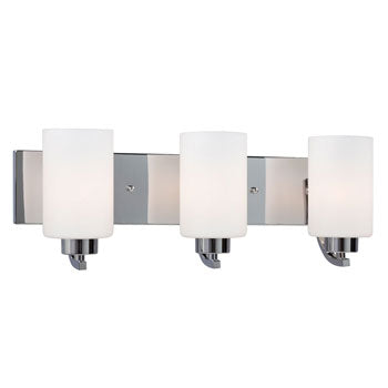 Pittman 3-Light Vanity, Polished Chrome, Satin White Glass, 100W, 22", Non-Dimmable - Stylish Bathroom Lighting Fixture