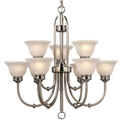 Promenade Nine Light Chandelier – Brushed Nickel/Chrome, Marbled Glass, 60W Bulbs, 29" Diameter x 29" Height, Medium Base, Chandeliers, Galaxy Lighting - Maple Electric Supply 