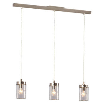 Quentin 3-Light Island Light Pendant - Brushed Nickel, Clear Glass Shades, 40W, Non-Dimmable, 36" Long, Pendants, Galaxy Lighting - Maple Electric Supply 