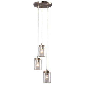 Quentin 3-Light Pendant - Brushed Nickel, Clear Glass - 40W Med. Base, Dimmable, 10"D x 6-1/8"H, Bulbs Not Included, Pendants, Galaxy Lighting - Maple Electric Supply 