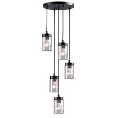 Quentin 5-Light Pendant, Oil Rubbed Bronze Finish, Clear Glass, 40W, Dimmable, Bulbs Included, 13.5"D x 6.1"H, Pendants, Galaxy Lighting - Maple Electric Supply 