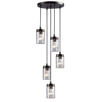 Quentin 5-Light Pendant, Oil Rubbed Bronze Finish, Clear Glass, 40W, Dimmable, Bulbs Included, 13.5"D x 6.1"H, Pendants, Galaxy Lighting - Maple Electric Supply 