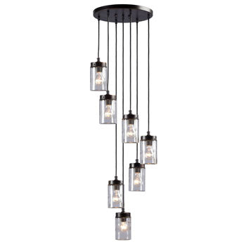 Quentin 7-Light Multi-Light Pendant, Oil Rubbed Bronze Finish, Clear Glass Shades, 40W Included, Non-Dimmable, Med. Base, Pendants, Galaxy Lighting - Maple Electric Supply 