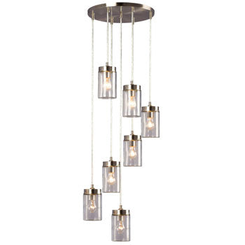Quentin 7-Light Pendant, Brushed Nickel, Clear Glass Shades, 40W, 15.25"x6.125", Non-Dimmable, Modern Elegant Lighting Fixture, Pendants, Galaxy Lighting - Maple Electric Supply 