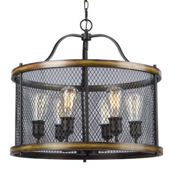 Revival Pendant Light BK/WDFinish - Black+Wood, 6x60W, Med. Base, 22"Dx21"H, Rustic Elegance, Modern Chic, Non-Dimmable, Pendants, Galaxy Lighting - Maple Electric Supply 