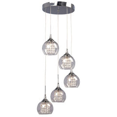 Rihanna 5-Light Multi-Light Pendant - Chrome Finish, Clear Crystal Beads & Glass Shade, Includes 20W G4 Bulbs, Pendants, Galaxy Lighting - Maple Electric Supply 