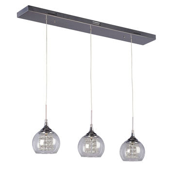 Rihanna Chrome 3-Light Island Pendant - Clear Crystal Beads & Glass, G4 Bulbs Included, 36" Long, Pendants, Galaxy Lighting - Maple Electric Supply 