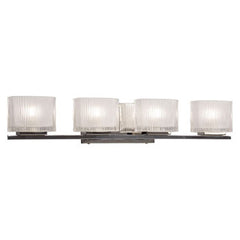 Ripple 4-Light Chrome Vanity Fixture - Clear Glass, Sand Blasted Inside, G9 Base, 50W, 27.5"W x 5"H, Non-Dimmable, Modern Bathroom Lighting