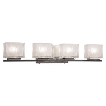 Ripple 4-Light Chrome Vanity Fixture - Clear Glass, Sand Blasted Inside, G9 Base, 50W, 27.5"W x 5"H, Non-Dimmable, Modern Bathroom Lighting
