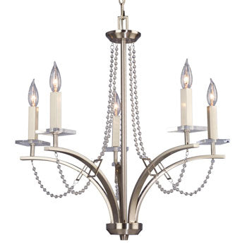 Silhouette Series Brushed Nickel 5L Chandelier - 25" Diameter, 60W Cand. Base Bulbs, Elegant Non-Dimmable Fixture, Chandeliers, Galaxy Lighting - Maple Electric Supply 