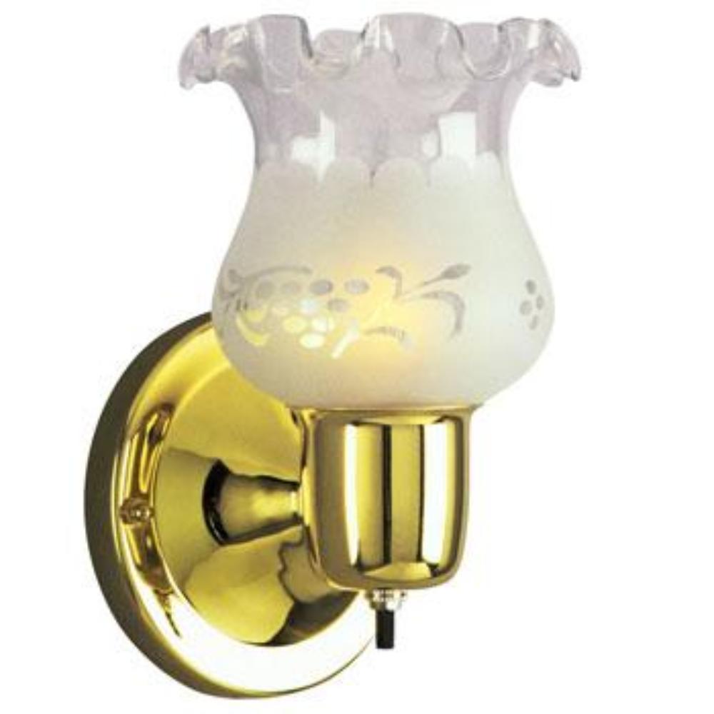 Single Wall Bracket 12302PB/FR - Polished Brass, Clear/Frosted Glass, 60W, 4.5"W x 7.75"H, Med. Base, Non-Dimmable, Wall Lights & Sconces, Galaxy Lighting - Maple Electric Supply 