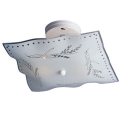 Square Bedroom Light 600634 - White Floral Glass Finish, Med. Base, 2x60W Bulbs, Non-Dimmable, 11.5"x11.5"x6.5", Ceiling Fixtures, Galaxy Lighting - Maple Electric Supply 