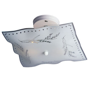 Square Bedroom Light 600634 - White Floral Glass Finish, Med. Base, 2x60W Bulbs, Non-Dimmable, 11.5"x11.5"x6.5", Ceiling Fixtures, Galaxy Lighting - Maple Electric Supply 