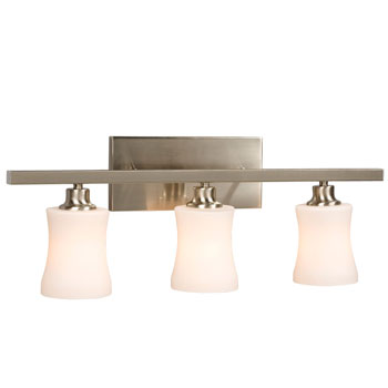 Three Light Vanity Delta - Brushed Nickel, White Glass, 24.25"x9.5", 100W, Med. Base, Non-Dimmable - Elegant and Modern Bathroom Lighting Fixture, Bath & Vanity Lights, Galaxy Lighting - Maple Electric Supply 