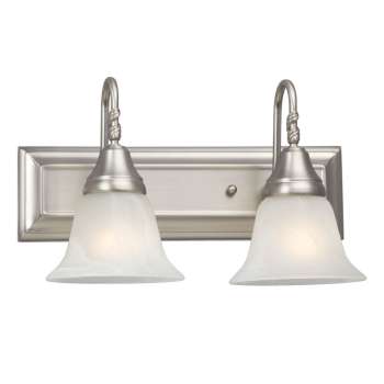 Two-Light Vanity - 783002PT, Pewter Finish with Frosted Alabaster Glass, 18" Wide, 100W, Med. Base, Non-Dimmable, Bath & Vanity Lights, Galaxy Lighting - Maple Electric Supply 