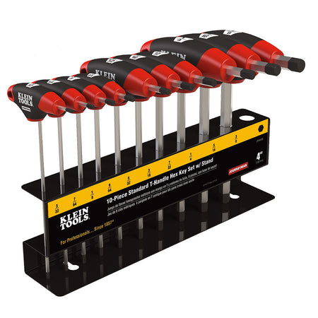 SAE T-Handle Hex Key Set, Stand, 4-Inch, 10-Piece, T-Handle Hex-Keys - Inch, Klein Tools - Maple Electric Supply 