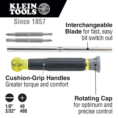 4-in-1 Electronics Screwdriver Rotating, Electronics; Interchangeable Drivers; Multi-Bit, Klein Tools - Maple Electric Supply 