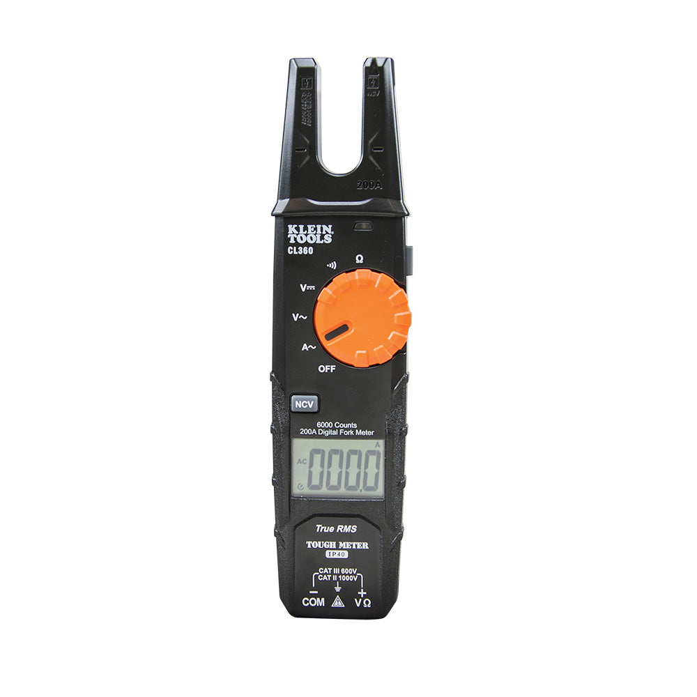 Open Jaw Fork Meter, AC Auto-Ranging 200 Amp, Clamp Meters, Klein Tools - Maple Electric Supply 