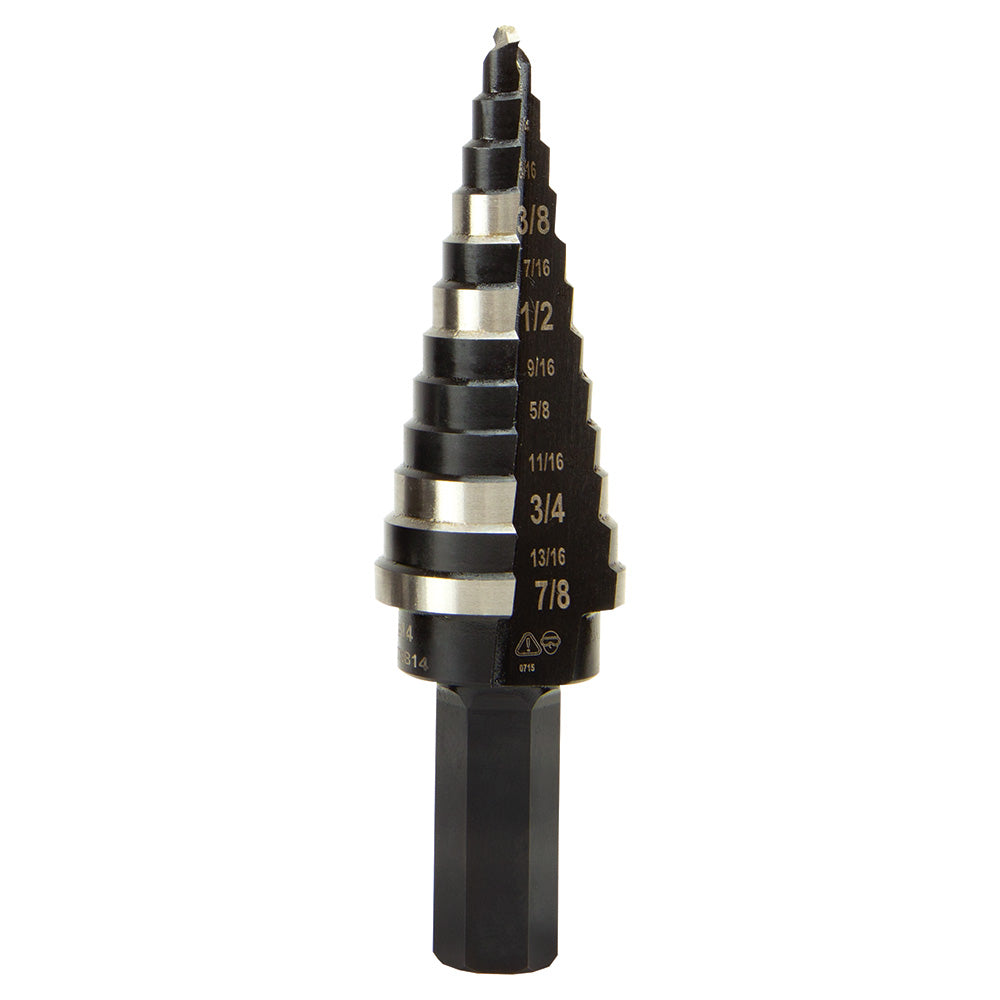 Step Drill Bit #14 Double-Fluted, 3/16 to 7/8-Inch, High Speed Steel - Double Flute, Klein Tools - Maple Electric Supply 