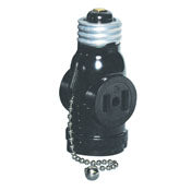 1406 Black Pullchain Lampholder with 2-Outlet Current Tap 660W 125V AC, RESIDENTIAL, Leviton - Maple Electric Supply 