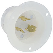 2365 White Inlet Flanged 3-Pole 3-Wire L10 20P 20A 125/250V, C & I PLUGS AND CONNECTORS, Leviton - Maple Electric Supply 