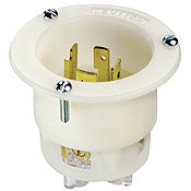 2435 White Inlet Flanged, 3-Pole 4-Wire, 3-Phase, L16-20P, 20A 480V, C & I PLUGS AND CONNECTORS, Leviton - Maple Electric Supply 