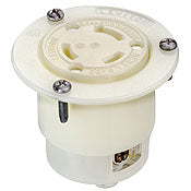 2656 White 2-Pole 3-Wire Flanged Outlet, 30A 600V AC L9-30R, C & I PLUGS AND CONNECTORS, Leviton - Maple Electric Supply 