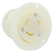 2666 White Flanged Outlet, 3-Pole 3-Wire, L10-30R, 30A 125/250V, C & I PLUGS AND CONNECTORS, Leviton - Maple Electric Supply 