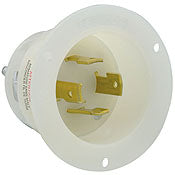 2735 White Inlet Flanged, 3-Pole 4-Wire, 3-Phase, L16-30P, 30A 480V, C & I PLUGS AND CONNECTORS, Leviton - Maple Electric Supply 