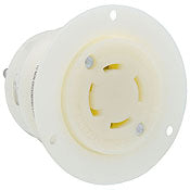 2756 White Flanged Outlet, 4-Pole, 4-Wire, 3-Phase, L18-30R, 30A, 120/208V, C & I PLUGS AND CONNECTORS, Leviton - Maple Electric Supply 