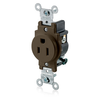 5015 Brown Receptacle Single 2-Pole 3-Wire 5-15R 15A 125V, COMMERCIAL RECEPTACLES, Leviton - Maple Electric Supply 