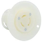 7557 White Outlet Flanged 3-Pole 3-Wire Non-NEMA 15A 125V, C & I PLUGS AND CONNECTORS, Leviton - Maple Electric Supply 