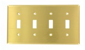 81012 Brass Wallplate 4-Gang, 4-Toggle, Satin Finish, Standard Size