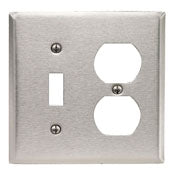 84005 Stainless Steel Wallplate – 2 Gang, 1 Toggle/1 Duplex, METALLIC C&I WALLPLATES, Leviton - Maple Electric Supply 