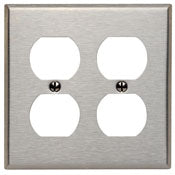 84016 Stainless Steel 2-Gang Duplex Wallplate - Standard Size, METALLIC C&I WALLPLATES, Leviton - Maple Electric Supply 