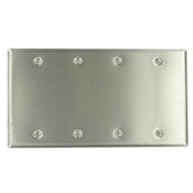 84064 Stainless Steel 4-Gang Wallplate, Blank Box Mount, Standard Size, METALLIC C&I WALLPLATES, Leviton - Maple Electric Supply 
