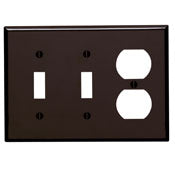 85021 Brown Wallplate - 3-Gang, 2 Toggle Switches & 1 Duplex Outlet, RESIDENTIAL, Leviton - Maple Electric Supply 