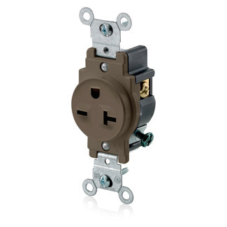 Brown Receptacle Single 2-Pole 3-Wire 6-20R 20A 250V, COMMERCIAL RECEPTACLES, Leviton - Maple Electric Supply 