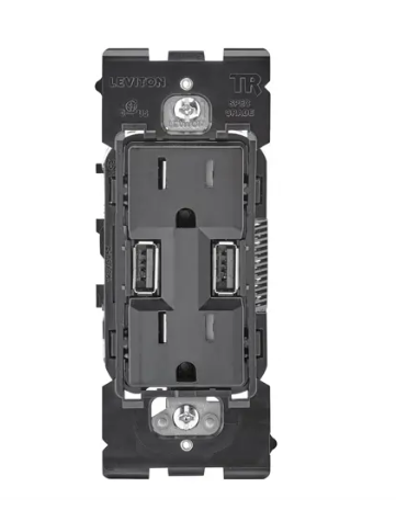 Leviton Renu Base Unit Combination Duplex Receptacle/USB Charger, 15Amp, 125V