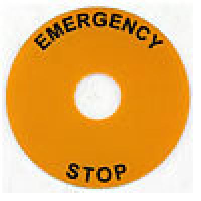 Push buttons rnd legd plte, 90mm dia, plstc, emgc stp